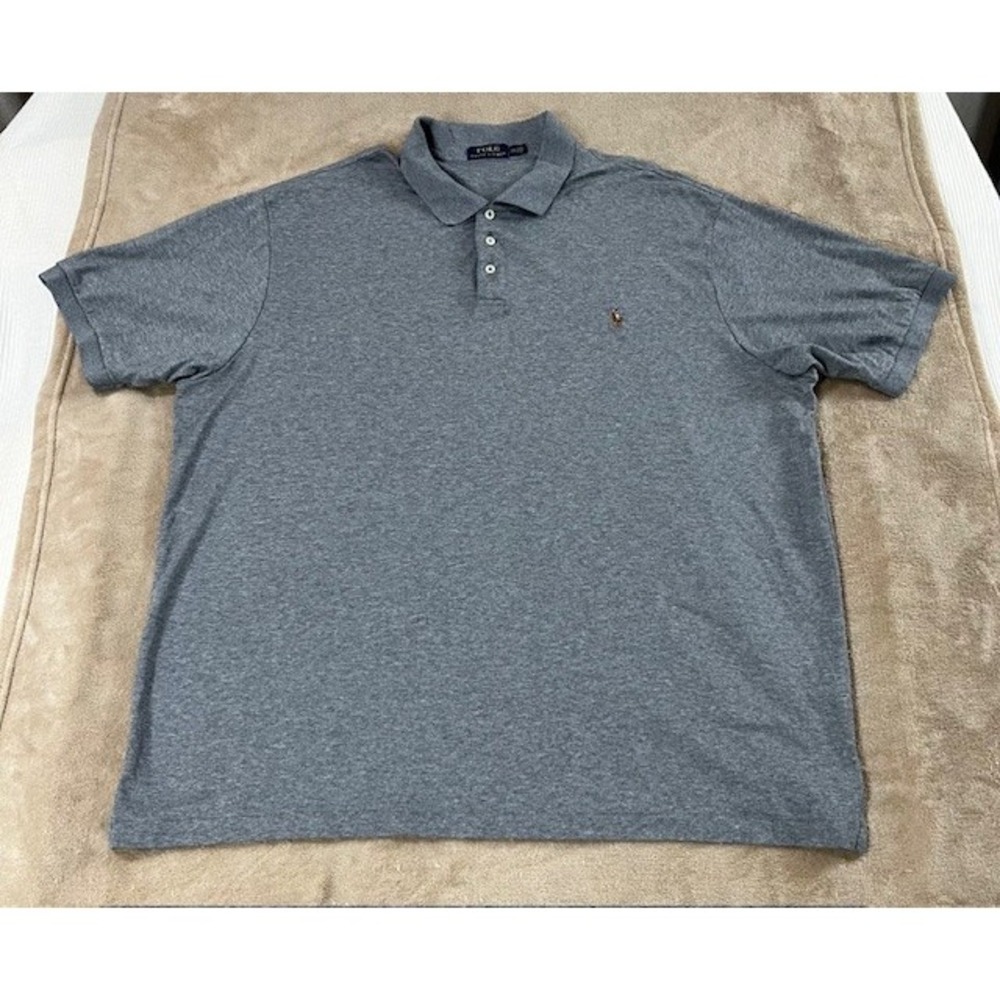 Polo Ralph Lauren Men's Polo Shirt size 2XLT Tall Gray short sleeve 3 botton EUC